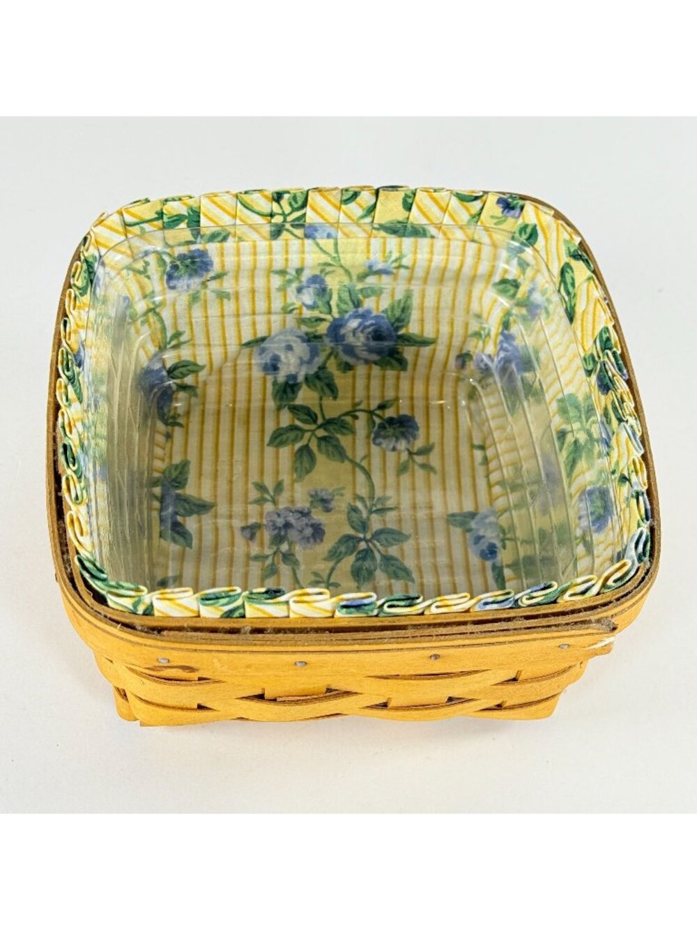 Longaberger 1998 Vintage Basket Yellow Floral Liner Protector Square Decor